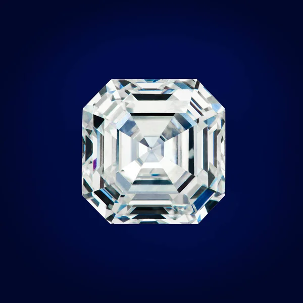 Natural Asscher Corte Diamante grande sobre fondo azul, incluido recorte de ruta . —  Fotos de Stock