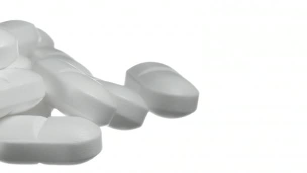 Fehér Orvosi Tabletták Extrém Közelről Gyógyszer Drogok Elkülönítve Fehér 255 — Stock videók