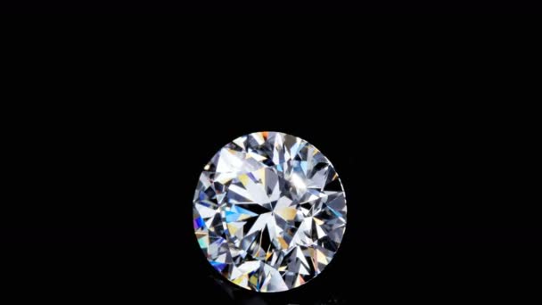 Diamante Redondo Grande Natural Fundo Preto Extremo Tiro Perto Único — Vídeo de Stock