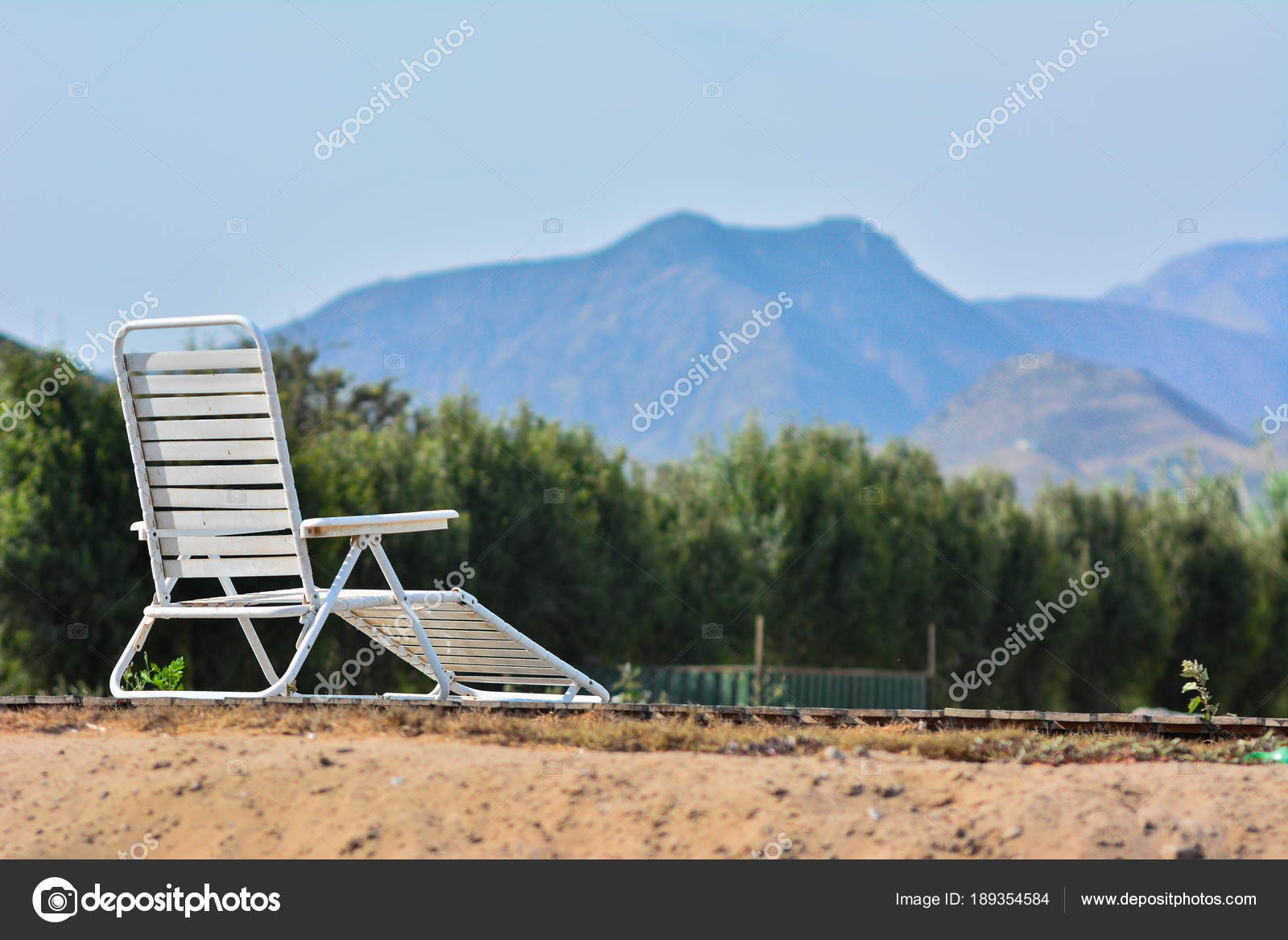 White Beach Chair Wooden Base Mound Earth Landscapes Green