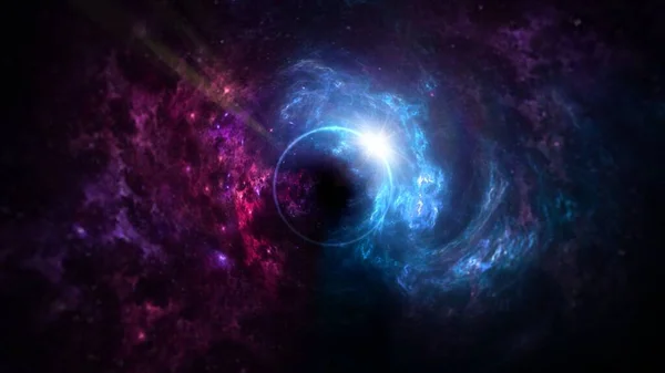 Agujero Negro Planetas Galaxia Fondo Pantalla Ciencia Ficción Astronomía Estudio —  Fotos de Stock