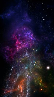 Kara delik, gezegenler ve galaksi, bilim kurgu duvar kağıdı. Derin uzayın güzelliği. Evrende milyarlarca galaksi kozmik sanat arka planı, dikey görüntü akıllı telefon arkaplanı için