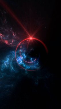 Kara delik, gezegenler ve galaksi, bilim kurgu duvar kağıdı. Derin uzayın güzelliği. Evrende milyarlarca galaksi kozmik sanat arka planı, dikey görüntü akıllı telefon arkaplanı için