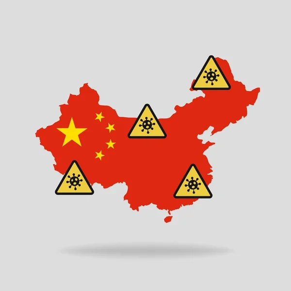 Mapa com a bandeira da China e parada pandêmica Novel Coronavirus surto covid-19 2019-nCoV sinal . —  Vetores de Stock