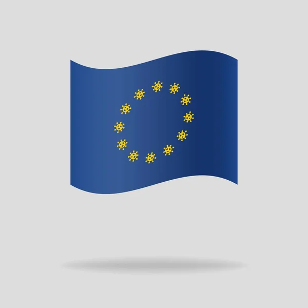 De Europese vlag met het Novel Coronavirus uitbraak covid-19 2019-ncov teken. — Stockvector
