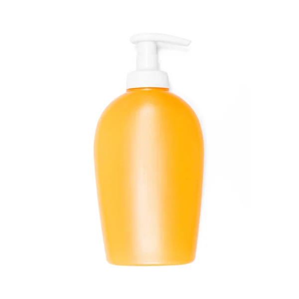 Orange Flüssigseifenflasche Mit Spender Isoliert Auf Weißem Hintergrund — Stockfoto