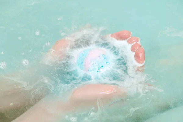 Bath Ball Female Hands Close Water — Stock Photo, Image