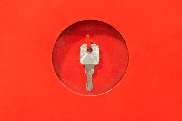 Feuer Schlüssel Rotem Feuerwehrkoffer Hintergrund — Stockfoto