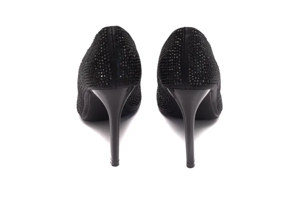 Noir Talons Hauts Chaussures Isolé Sur Fond Blanc — Photo