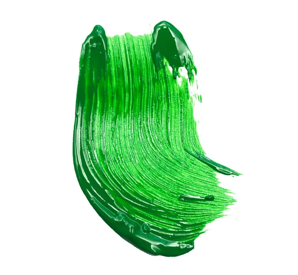 Grön Akrylfärg Utstryk Isolerad Vit Bakgrund — Stockfoto