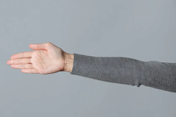 Ладонь Женской Руки Изолирована Сером Фоне — стоковое фото