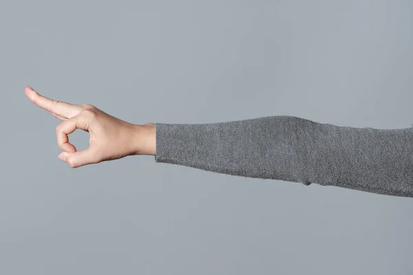 Оки Жест Знак Женской Руки Изолированы Сером Фоне — стоковое фото