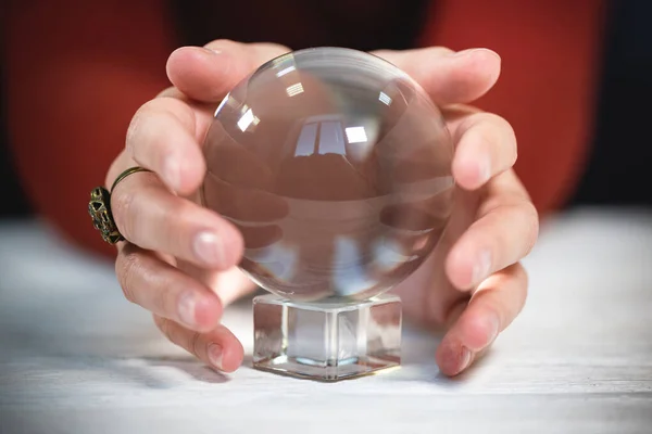 Future Reader Holding Her Hands Crystal Ball Close Royalty Free Stock Images