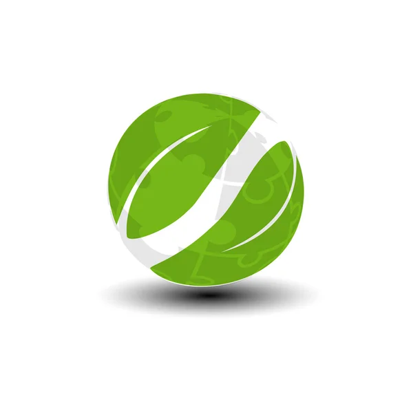 緑の地球と葉のシンボル — ストックベクタ
