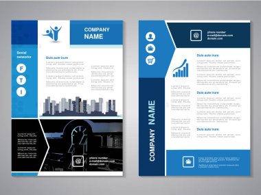 Vektör modern broşür, binaların arka plan ile soyut el ilanı. Şehir sahne. Düzen şablonu. A4 boyutu için boyut oranını. Mavi, gri, siyah ve beyaz renk poster. Dergi kapağı. -illüstrasyon