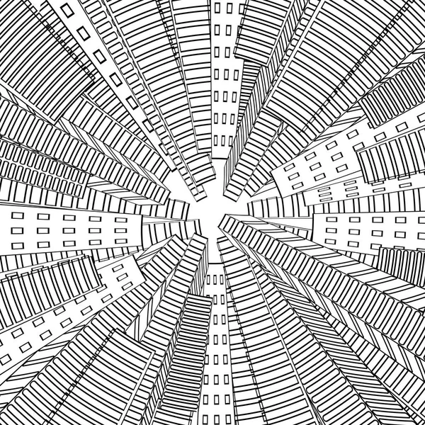 Vector Stad Scen Stadsbilden Siluett Skyskrapor Vit Bakgrund Monokrom Byggnader — Stock vektor