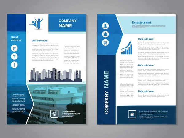 Vektör modern broşür, binaların arka plan ile soyut el ilanı. Şehir sahne. Düzen şablonu. A4 boyutu için boyut oranını. Mavi, gri, siyah ve beyaz renk poster. Dergi kapağı. -illüstrasyon