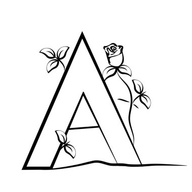 Vektör sermaye ilk harf A gül desenli. Dekoratif yazı tipi çiçek ve yaprakları Monogram ve logolar için. -illüstrasyon