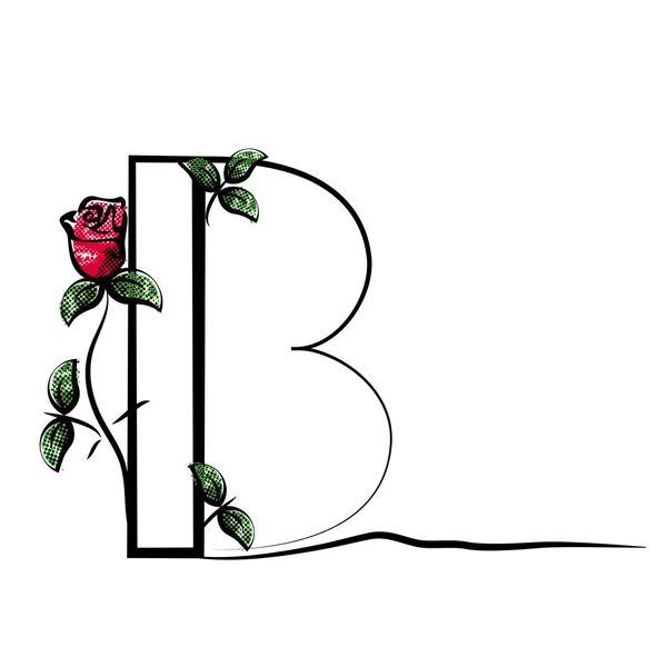 Vektor Großbuchstabe Mit Roter Rose Dekorative Schrift Mit Blüten Und — Stockvektor