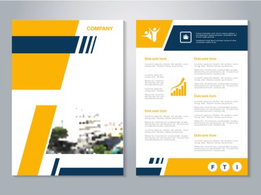 Vektör modern broşür, binaların arka plan ile soyut el ilanı. Şehir sahne. Düzen şablonu. A4 boyutu için boyut oranını. Sarı, koyu mavi, siyah ve beyaz renk poster. Dergi kapağı. -illüstrasyon