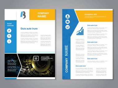 Vektör modern broşür mavi sarı tasarım, teknolojik altyapı ile soyut el ilanı ile. Düzen şablonu. Poster ok tasarım, Dergi kapağı ile. -illüstrasyon