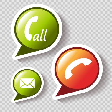 Vektör telefon simgeleri şeffaf arka plan, kulaklık ve zarf ilgili kişinin ve mesaj veya sohbet sembolü ile düğme. -illüstrasyon