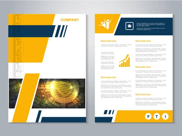Vektor Moderní Brožura Modré Žluté Designem Abstraktní Leták Technologií Pozadím — Stockový vektor