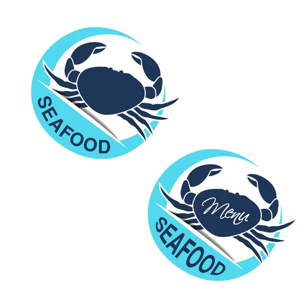 Vector Crab Silhouette Circular Seafood Symbols Labels Isolated White Background — Stock Vector