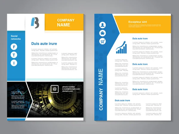 Vector Moderne Brochure Met Blauw Geel Ontwerp Abstracte Folder Met — Stockvector