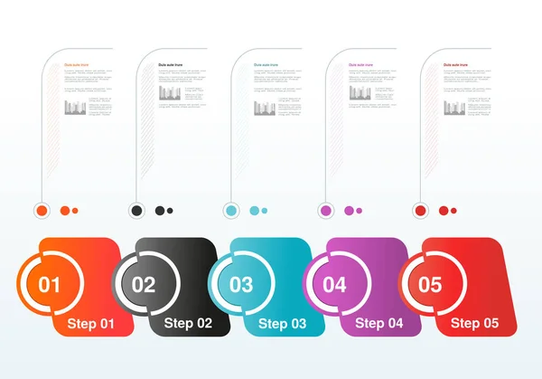 Infographie Vectorielle Conception Cinq Étapes Modèle Avec Étiquettes Circulaires Plan — Image vectorielle