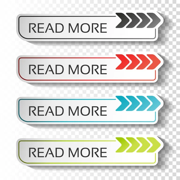 矢量读更多的按钮 箭头指针 红色和绿色标签 带有阴影的不干胶标签 用于业务 信息页面 — 图库矢量图片