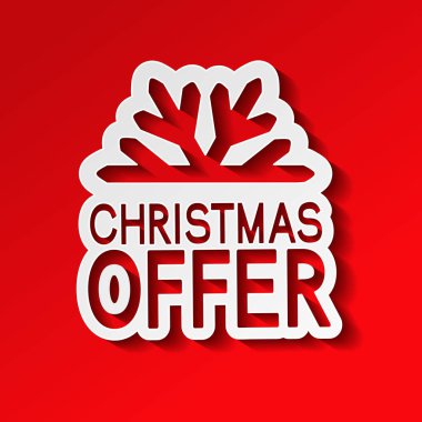Vektör çizim, kırmızı kağıt kış indirimi, etiket. Noel teklif kar tanesi ile 