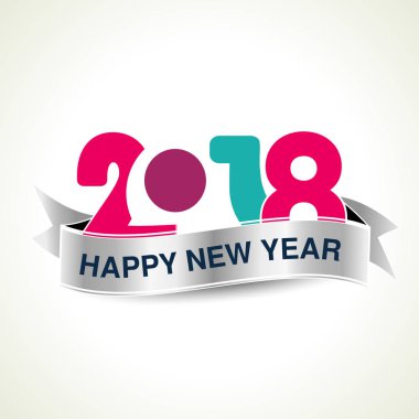 Vektör çizim, 2018 mutlu yeni yıl arka plan gümüş kurdele ile. Sezon selamlar. Renkli modern Dizayn. 