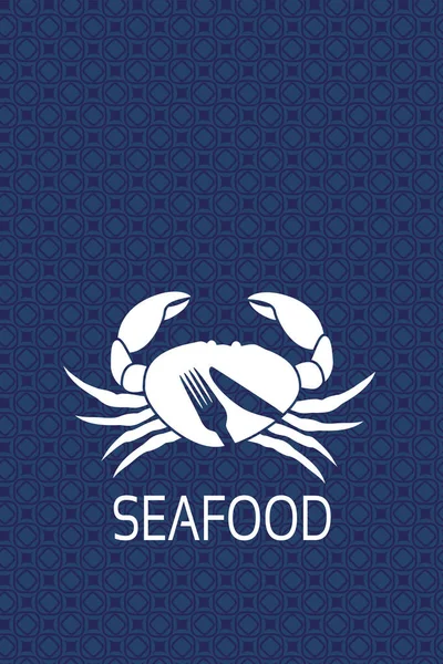 Illustration Vectorielle Étiquette Menu Avec Silhouette Crabe Symbole Couteau Fourchette — Image vectorielle