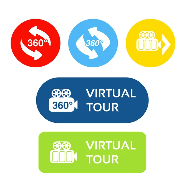 Knoppen Voor Virtual Tour Stickers Met Symbool Van Pijl Camera — Stockvector
