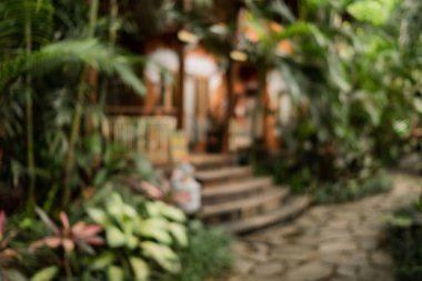 Ekolojik mavi bahçe soyut kavramı. Odaklanmamış.