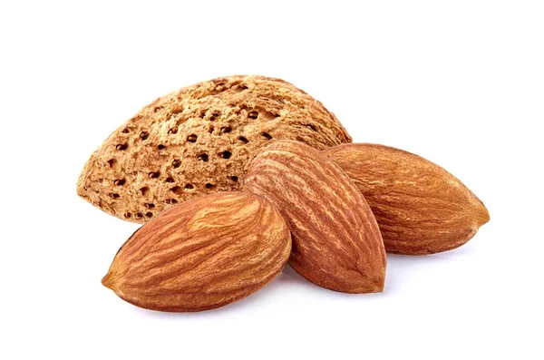 Almonds Closeup Isolated White Background — Stock Photo, Image