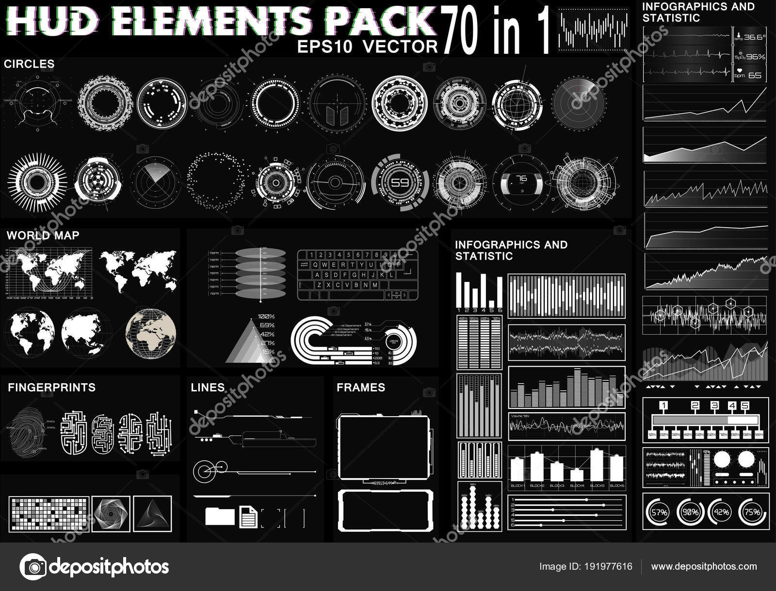 HUD Elements Pack. 70 Elements Sci Fi. Big set UI — Stock