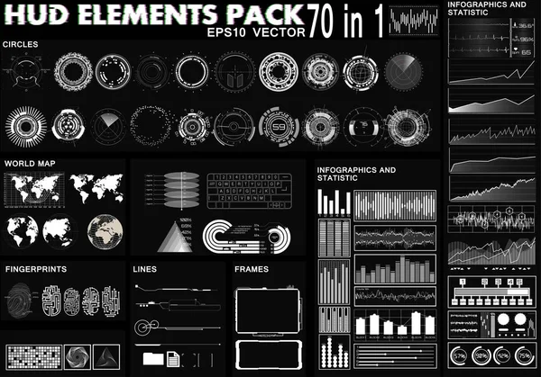 HUD Elements Pack. 70 Elemen Sci Fi. Big set UI - Stok Vektor