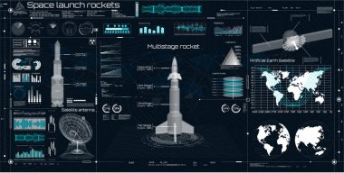  Uzay başlatmak roket, Hud UI tarzı 3d uzay gemisi. Gökyüzü-fi arabirimi