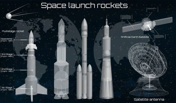 Χώρος εκτόξευσης πυραύλων, σύνολο διαστημόπλοιο — Διανυσματικό Αρχείο