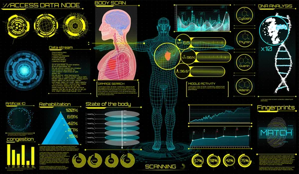 Interface utilisateur tête haute (HUD) pour application médicale — Image vectorielle