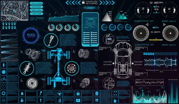 Service de voiture dans le style de HUD. Application automatique — Image vectorielle