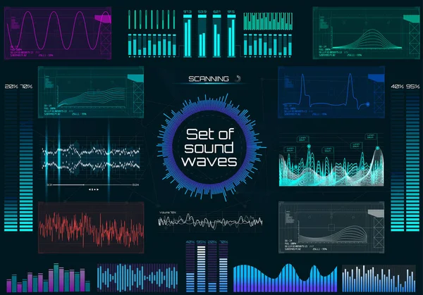 Sada zvukových vln, futuristický styl. Audio přehrávač — Stockový vektor