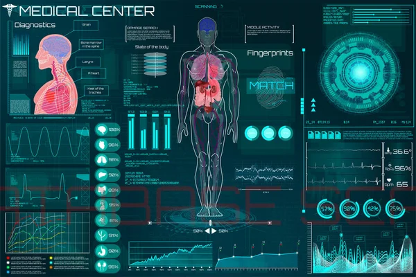 Infografía médica HUD. Salud y asistencia sanitaria — Vector de stock