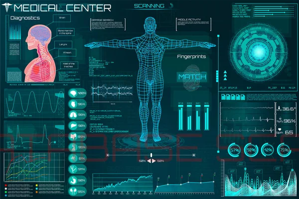 Hud elemento Ui examen médico. Conjunto médico — Vector de stock