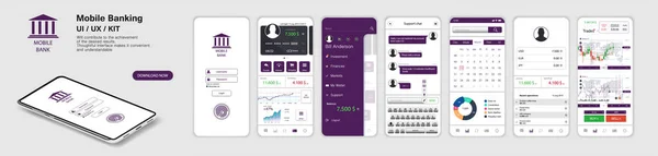 Mobilna aplikacja bankowa, Ui, Ux, Kit — Wektor stockowy