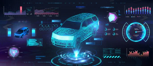 Hologram Otomatis Poligonal dengan antar muka UI HUD - Stok Vektor