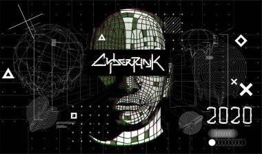 Siber punk şekilli dijital soyut sanat eserleri