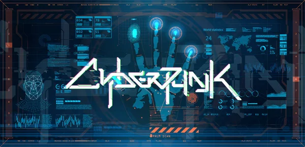 Cartel futurista cyberpunk con elementos HUD, GUI, UI — Vector de stock